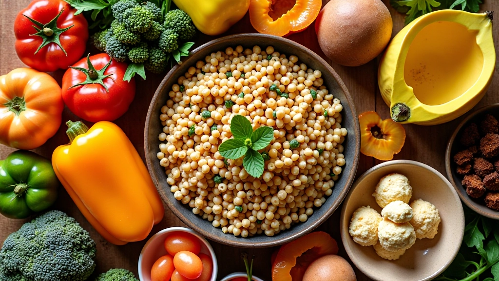 Variety of healthy and comfort foods arranged together, showing balanced food choices without restriction