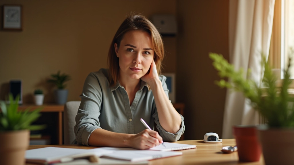 Person writing in journal or notebook, tracking eating patterns and emotional triggers mindfully