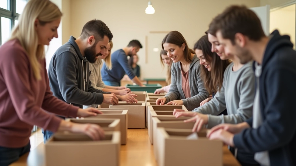 Group of volunteers sorting donations at a community centre in Cork