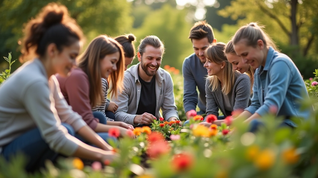 Volunteers working together in a community garden