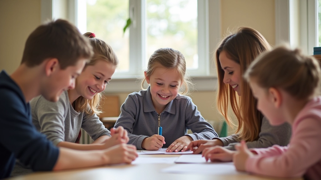 Volunteers teaching children in a community learning space
