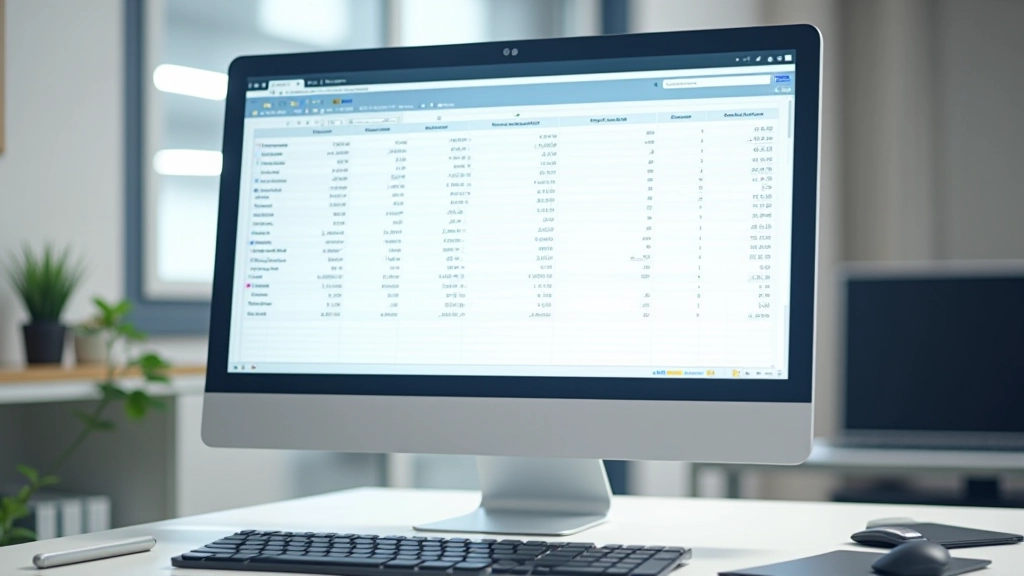 Počítač s tabulkovým softwarem zobrazujícím skladové záznamy a seznam zásob