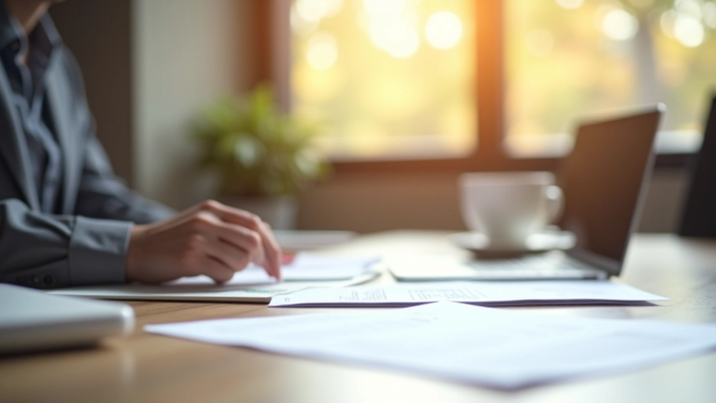 Pracovní plocha s notebookem a papíry, softwarové rozhraní na obrazovce